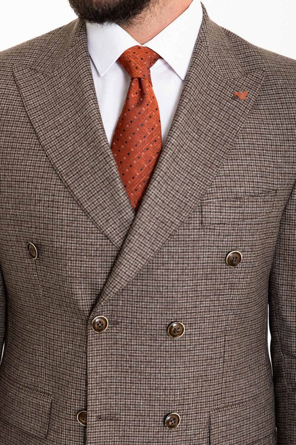 MCR | Twee delig – Dubbel geknoopte klassieke colbert en donkerbruine pantalon