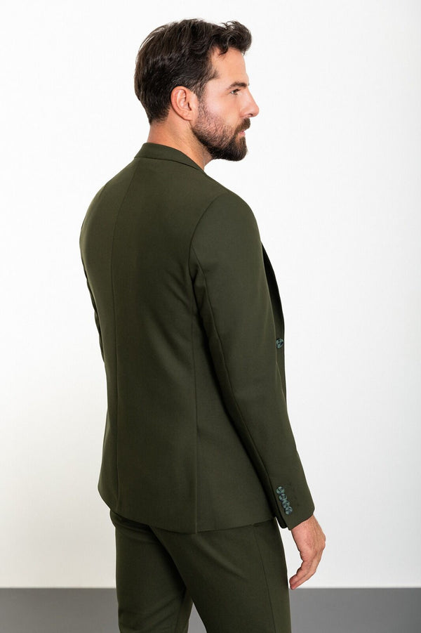 MCR | Tweedelige set, Slim fit colbert en pantalon met koord – Donkergroen