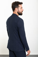 MCR | Tweedelige set, Slim fit Blauw gestreepte colbert en pantalon met koord