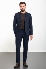 MCR | Tweedelige set, Slim fit Blauw gestreepte colbert en pantalon met koord