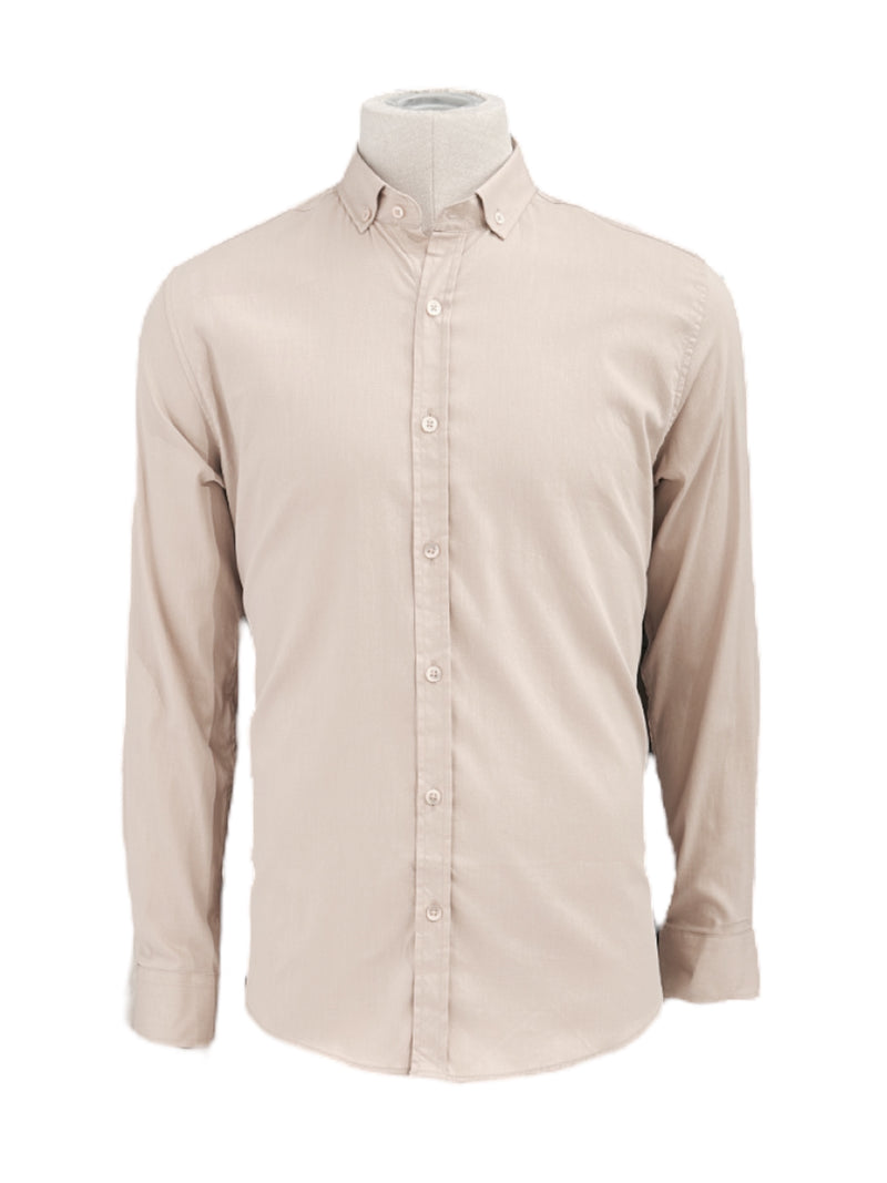 MCR | Overhemd met geknoopte kraag – Beige