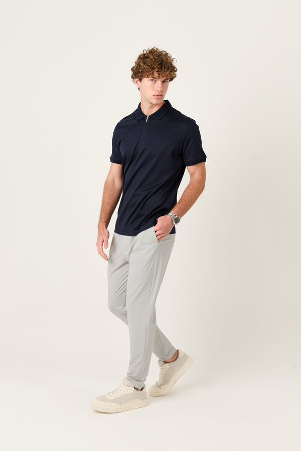 Navy Polo Zipper Polo t-shirt – Mercerized Supima