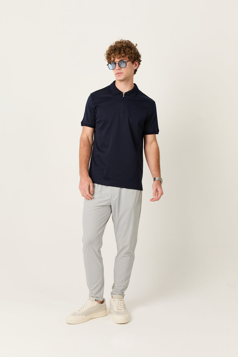 Navy Polo Zipper Polo t-shirt – Mercerized Supima