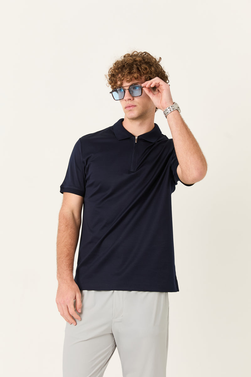 Navy Polo Zipper Polo t-shirt – Mercerized Supima