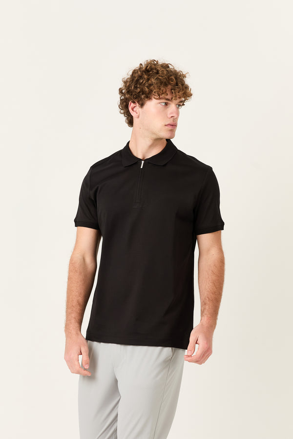 Black Polo Zipper Polo t-shirt – Mercerized Supima