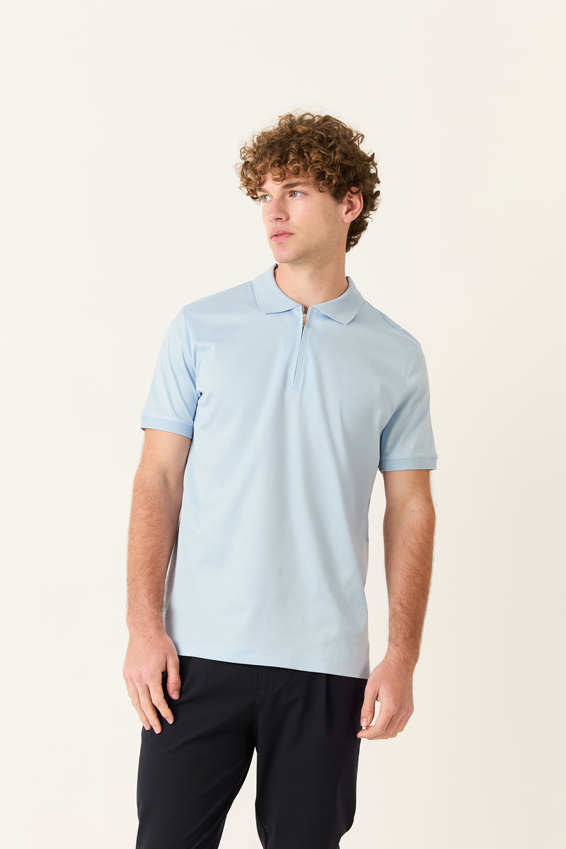Baby Blue Zipper Polo t-shirt – Mercerized Supima